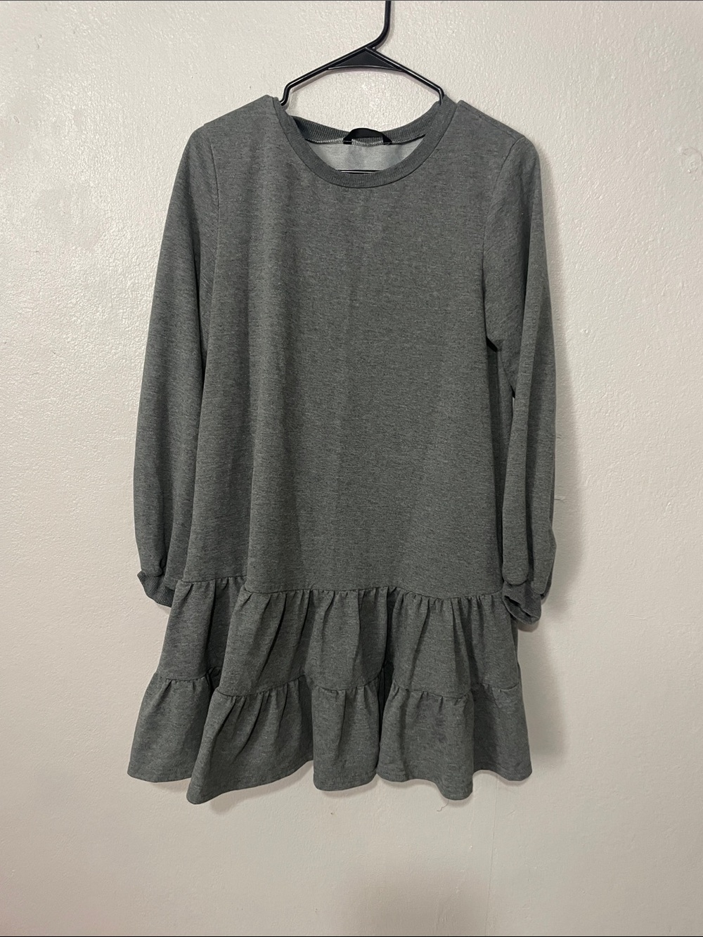 SHEIN Gray Long Sleeve Ruffle Hem Dress
